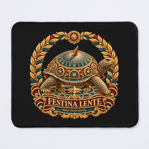 Item preview, Festina Lente Tortoise Embroidery – Make Haste Slowly Sundial Art designed and sold by Emoji Emblems.