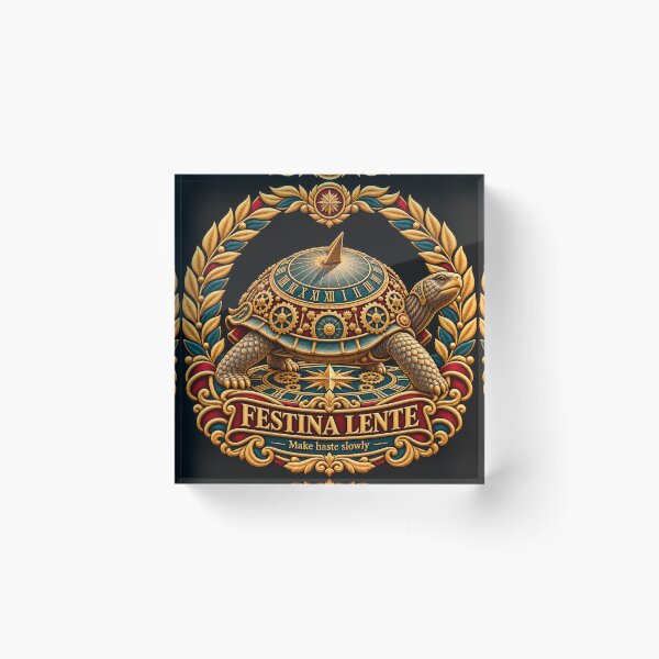 Item preview, Festina Lente Tortoise Embroidery – Make Haste Slowly Sundial Art designed and sold by Emoji Emblems.
