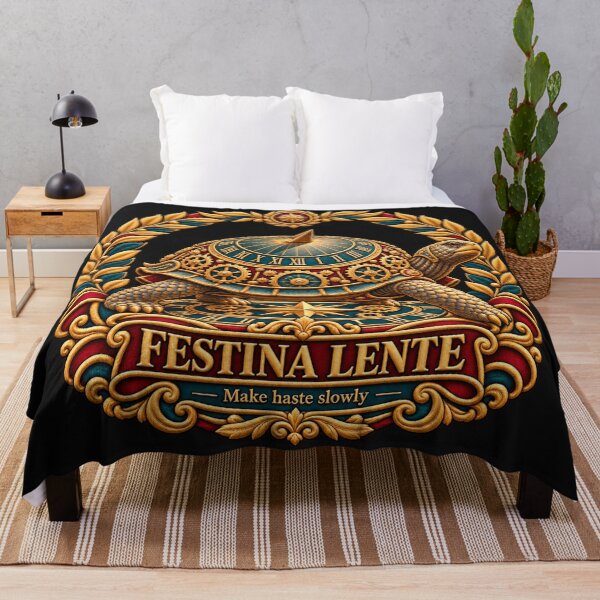 Item preview, Festina Lente Tortoise Embroidery – Make Haste Slowly Sundial Art designed and sold by Emoji Emblems.