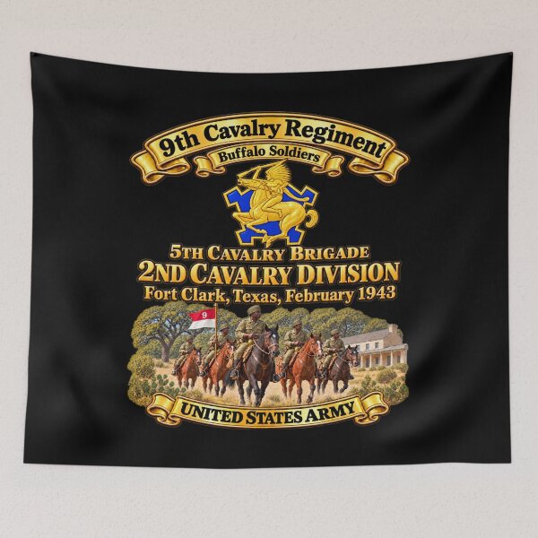 Item preview, 9th Cavalry Regiment - DUI - Buffalo Soldiers - 5th Bde, 2nd Cavalry Div - United States Army - Ft Clark Texas, Feb 1943 - 3D - Enhanced designed and sold by Military Insignia Products.
