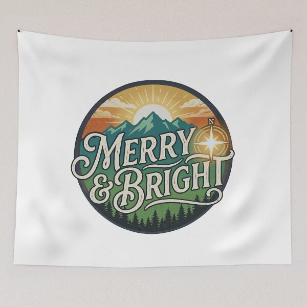 Item preview, Merry and Bright Mountain Compass Vintage Christmas T-Shirt designed and sold by GabeMountainArt.