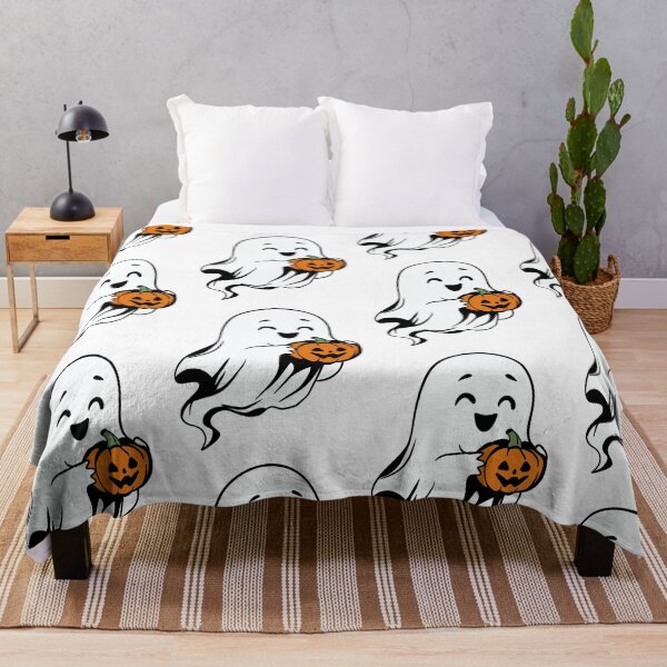 Item preview, Cute Ghost Holding Pumpkin — Spooky Cute Halloween Cartoon Illustration designed and sold by LYAN-STORE.