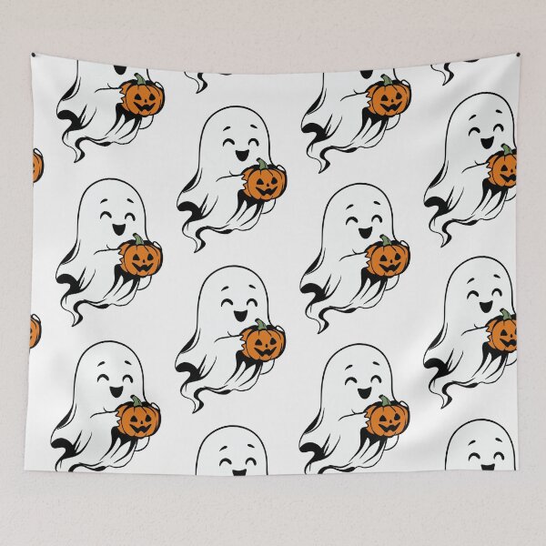 Item preview, Cute Ghost Holding Pumpkin — Spooky Cute Halloween Cartoon Illustration designed and sold by LYAN-STORE.