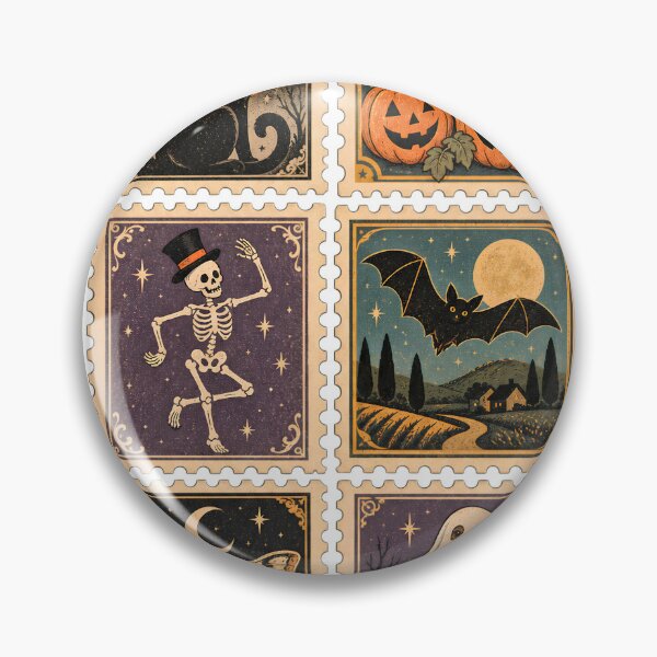 Item preview, Vintage Halloween Stamp Collection – Black Cat, Pumpkins, Skeleton, Bat, Moth & Ghost Dog designed and sold by pinkaesthetik.