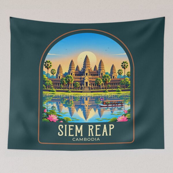 Item preview, Siem Reap Vintage Travel Illustration designed and sold by HomeLivingCo.