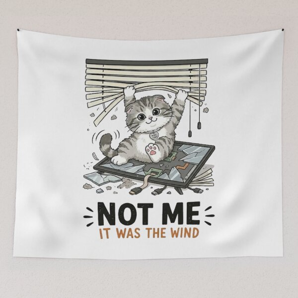 Item preview, Funny Naughty Cat Broke TV - Not Me It Was The Wind designed and sold by PetalsPaws.
