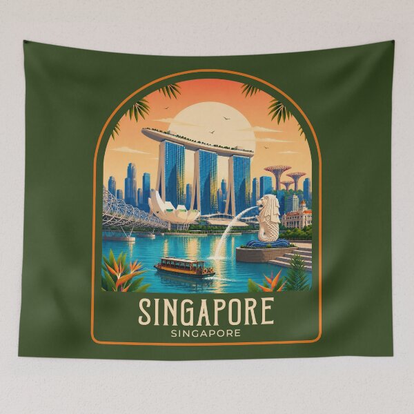 Item preview, Singapore Vintage Travel Illustration designed and sold by HomeLivingCo.