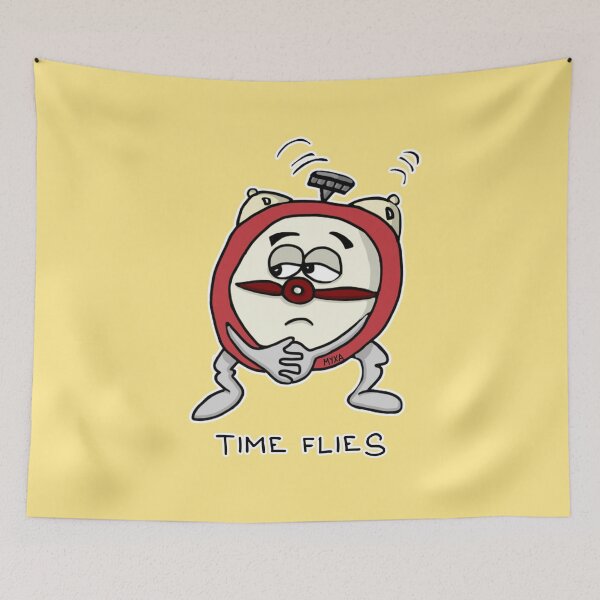 Item preview, Time Flies Sticker | Funny Alarm Clock Visual Pun Meme designed and sold by MyxaART.