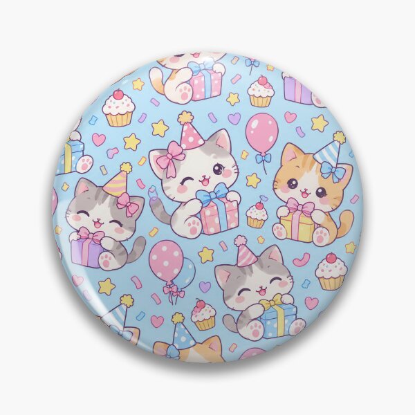 Item preview, Kawaii Birthday Kitty Gifts Pastel Celebration Pattern designed and sold by Soft Berry Studio.