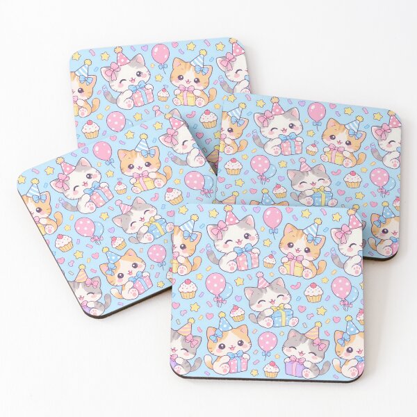 Item preview, Kawaii Birthday Kitty Gifts Pastel Celebration Pattern designed and sold by Soft Berry Studio.
