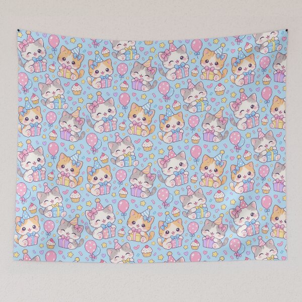 Item preview, Kawaii Birthday Kitty Gifts Pastel Celebration Pattern designed and sold by Soft Berry Studio.