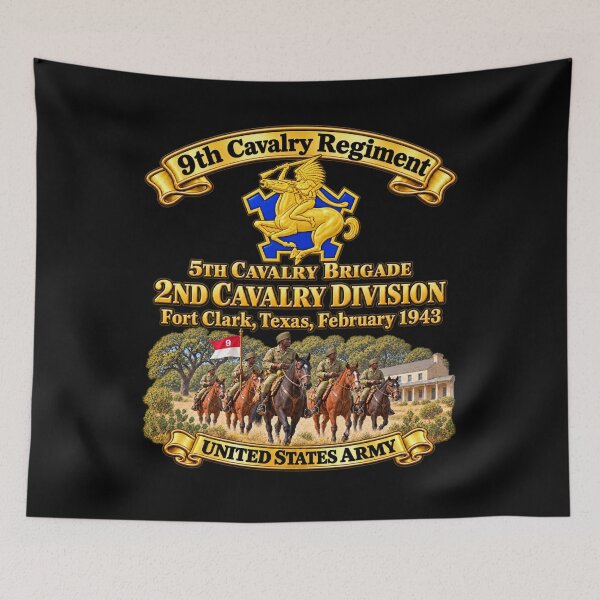 Item preview, 9th Cavalry Regiment - DUI - 5th Brigade, 2nd Cavalry Div - United States Army - w Scene - Ft Clark Texas, Feb 1943 - 3D - Enhanced designed and sold by Military Insignia Products.