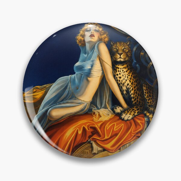 Artikelvorschau, Kleopatra, Art-Deco-Illustration: Glamouröse Frau mit Leopard für Liebhaber von Vintage-Kunst entworfen und verkauft von RickE.