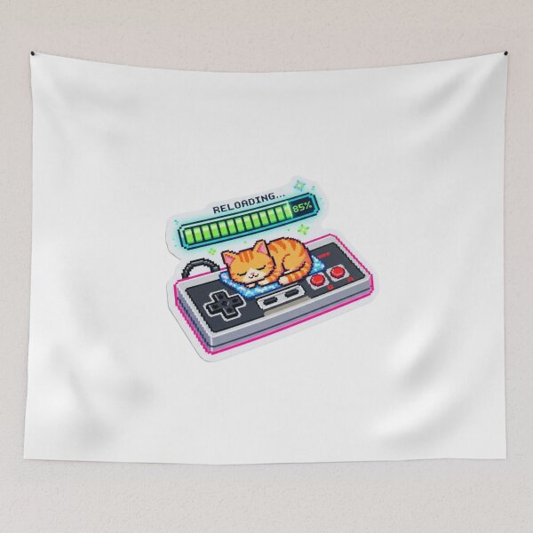 Item preview, Gamer Cat Battery Low - Retro Pixel Art Sleeping Sticker designed and sold by ravyin.