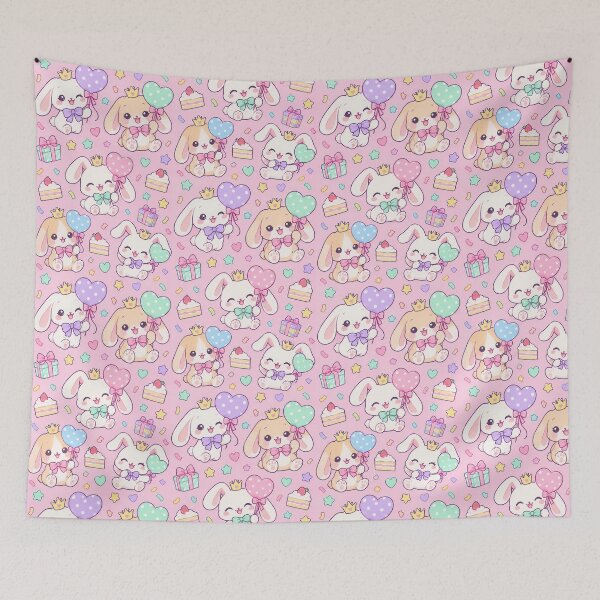 Item preview, Kawaii Birthday Bunny Balloons Pastel Party Pattern designed and sold by Soft Berry Studio.