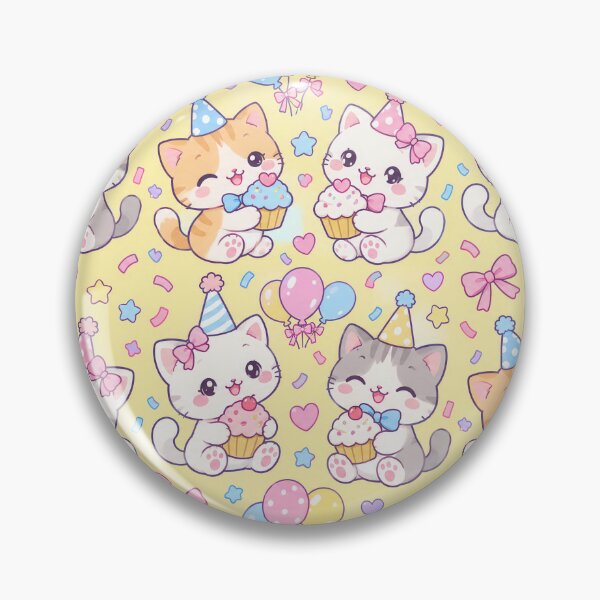 Item preview, Kawaii Birthday Kitty Cupcakes Pastel Party Pattern designed and sold by Soft Berry Studio.