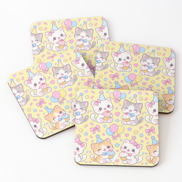 Item preview, Kawaii Birthday Kitty Cupcakes Pastel Party Pattern designed and sold by Soft Berry Studio.