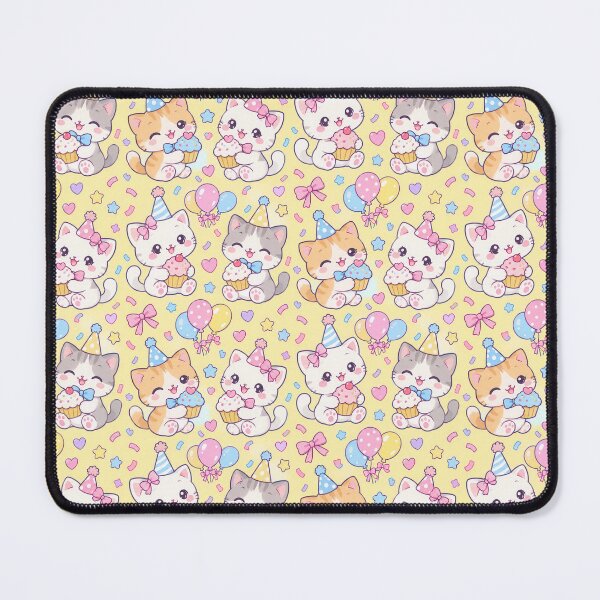 Item preview, Kawaii Birthday Kitty Cupcakes Pastel Party Pattern designed and sold by Soft Berry Studio.