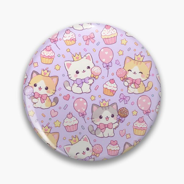 Item preview, Kawaii Birthday Kitty Cake Pops Pastel Celebration Pattern designed and sold by Soft Berry Studio.