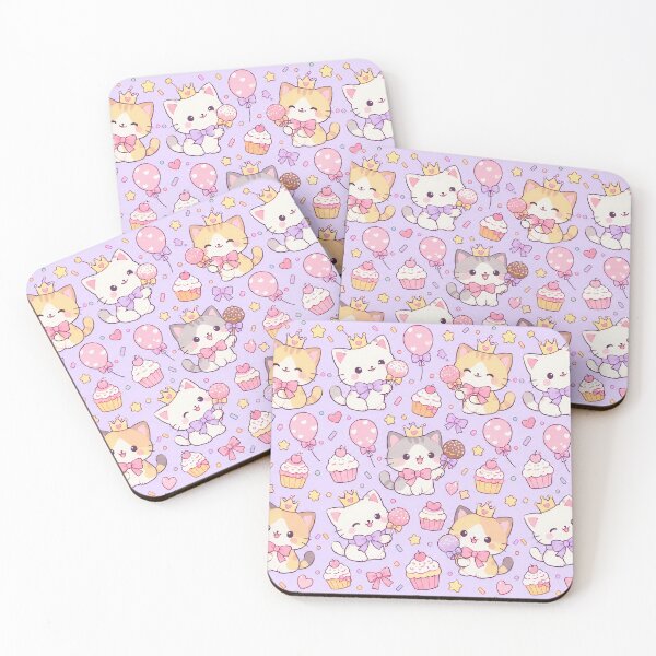 Item preview, Kawaii Birthday Kitty Cake Pops Pastel Celebration Pattern designed and sold by Soft Berry Studio.