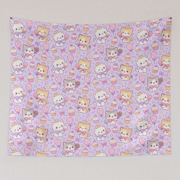 Item preview, Kawaii Birthday Kitty Cake Pops Pastel Celebration Pattern designed and sold by Soft Berry Studio.