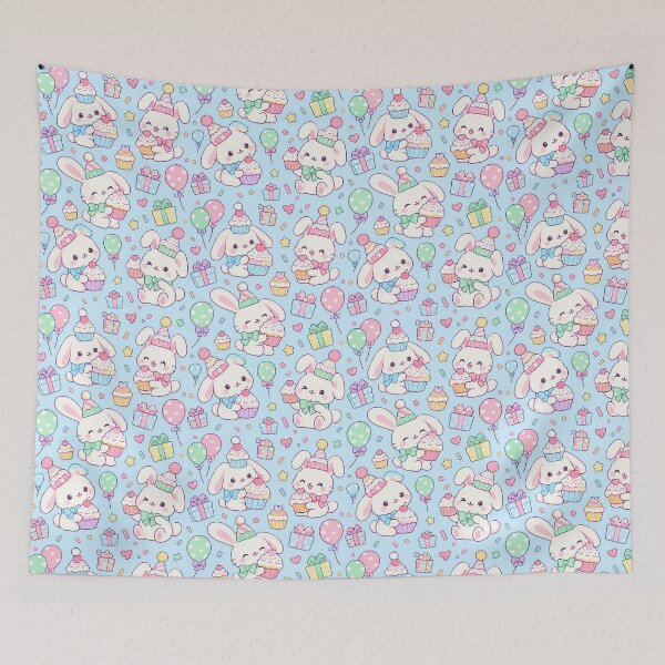 Item preview, Kawaii Birthday Bunny Cupcakes Pastel Party Pattern designed and sold by Soft Berry Studio.