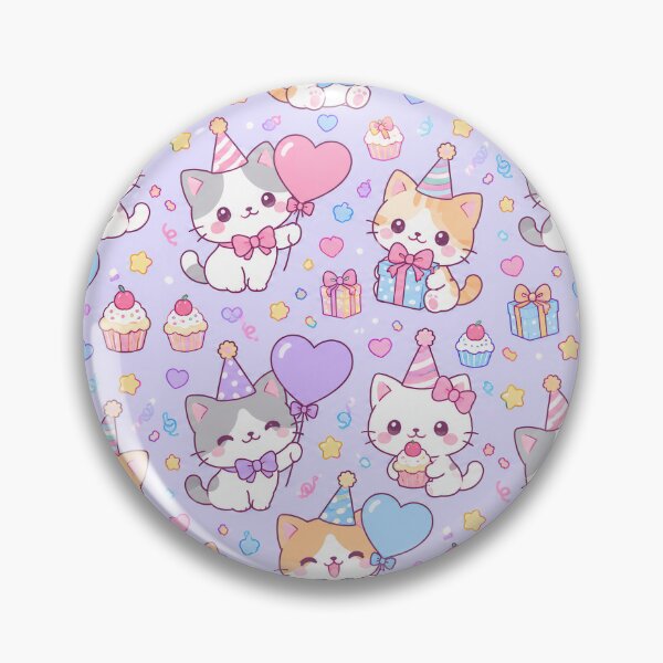 Item preview, Kawaii Birthday Kitty Heart Balloons Pastel Party Pattern designed and sold by Soft Berry Studio.