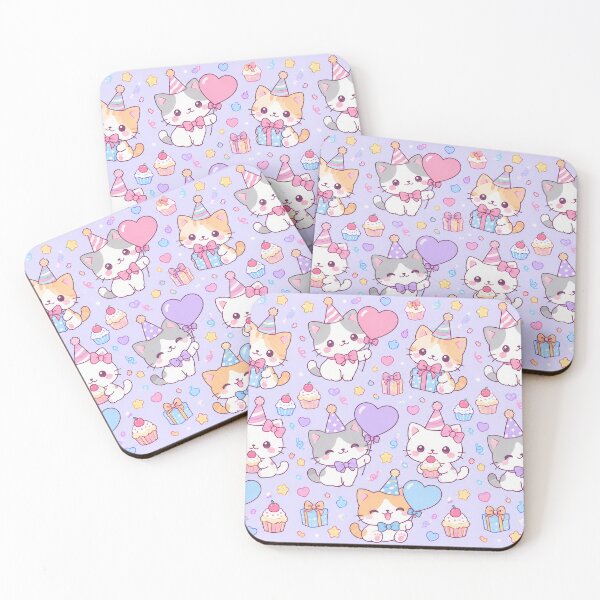 Item preview, Kawaii Birthday Kitty Heart Balloons Pastel Party Pattern designed and sold by Soft Berry Studio.