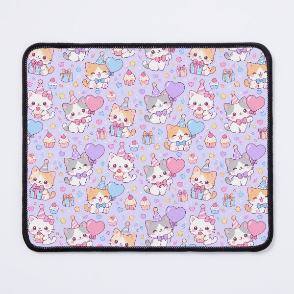 Item preview, Kawaii Birthday Kitty Heart Balloons Pastel Party Pattern designed and sold by Soft Berry Studio.