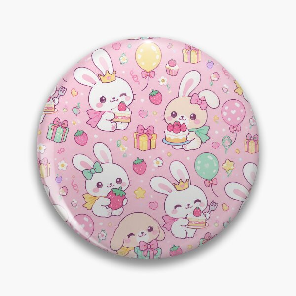 Item preview, Kawaii Birthday Bunny Strawberry Cake Pastel Pattern designed and sold by Soft Berry Studio.
