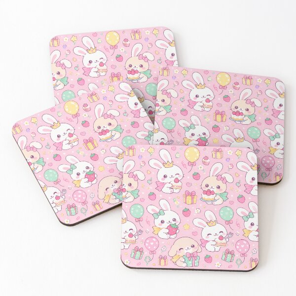 Item preview, Kawaii Birthday Bunny Strawberry Cake Pastel Pattern designed and sold by Soft Berry Studio.