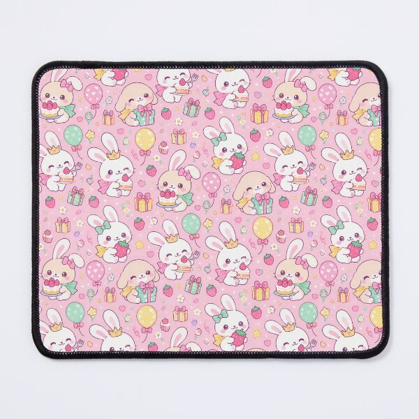 Item preview, Kawaii Birthday Bunny Strawberry Cake Pastel Pattern designed and sold by Soft Berry Studio.