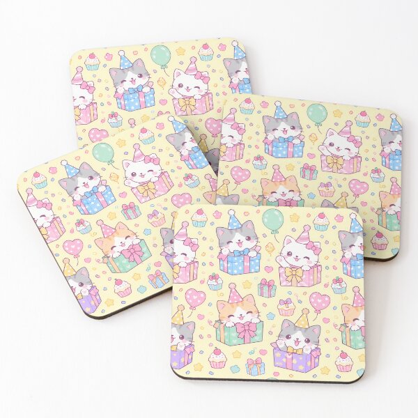 Item preview, Kawaii Birthday Kitty Gift Boxes Pastel Party Pattern designed and sold by Soft Berry Studio.