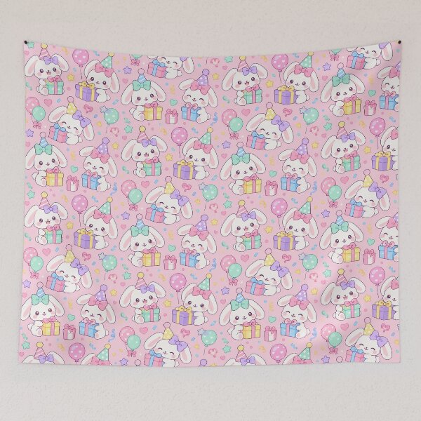 Item preview, Kawaii Birthday Bunny Ribbon Gifts Pastel Party Pattern designed and sold by Soft Berry Studio.