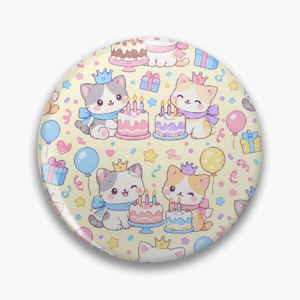 Item preview, Kawaii Birthday Kitty Candle Cake Pastel Party Pattern designed and sold by Soft Berry Studio.