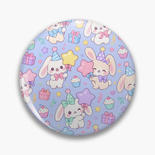 Item preview, Kawaii Birthday Bunny Star Balloons Pastel Party Pattern designed and sold by Soft Berry Studio.