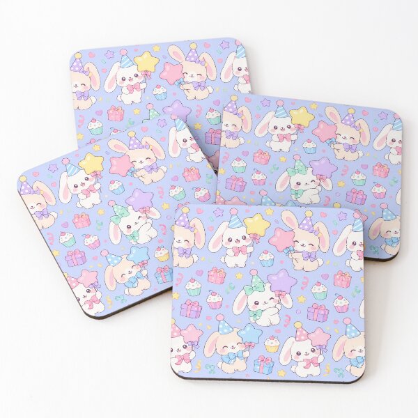 Item preview, Kawaii Birthday Bunny Star Balloons Pastel Party Pattern designed and sold by Soft Berry Studio.