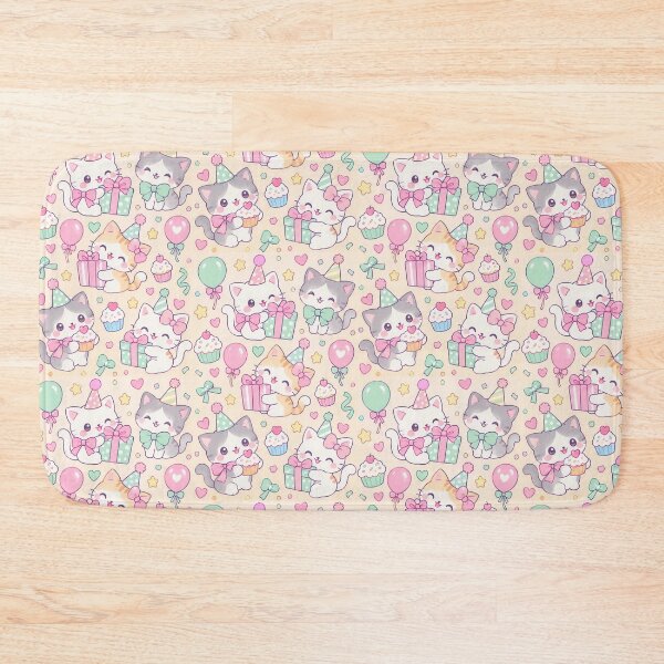 Item preview, Kawaii Birthday Kitty Bow Party Pastel Pattern designed and sold by Soft Berry Studio.
