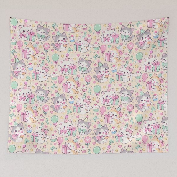Item preview, Kawaii Birthday Kitty Bow Party Pastel Pattern designed and sold by Soft Berry Studio.