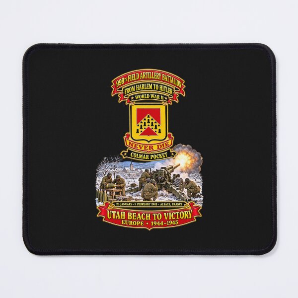 Item preview, 999th Field Artillery Battalion - DUI - Never Die - From Harlem to Hitler - Utah Beach to Victory - Colmar Battle Scene - WWII - 3D - Transparent designed and sold by Military Insignia Products.