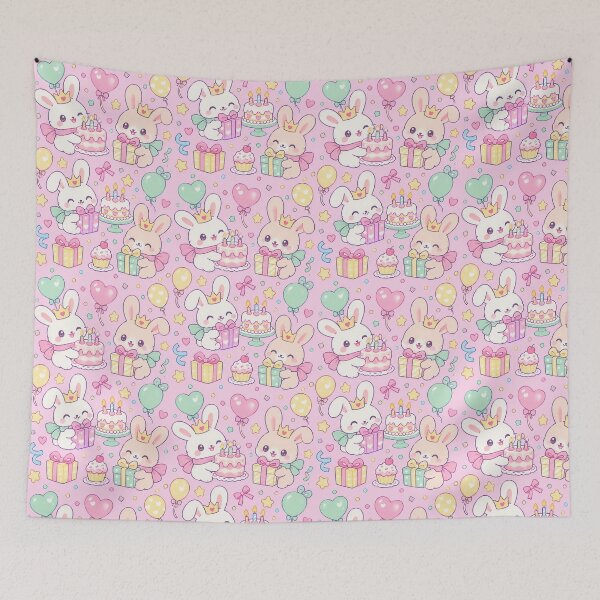 Item preview, Kawaii Birthday Bunny Cake Party Pastel Pattern designed and sold by Soft Berry Studio.