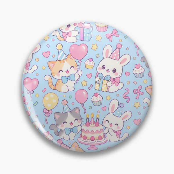 Item preview, Kawaii Birthday Cat and Bunny Best Friends Pastel Pattern designed and sold by Soft Berry Studio.