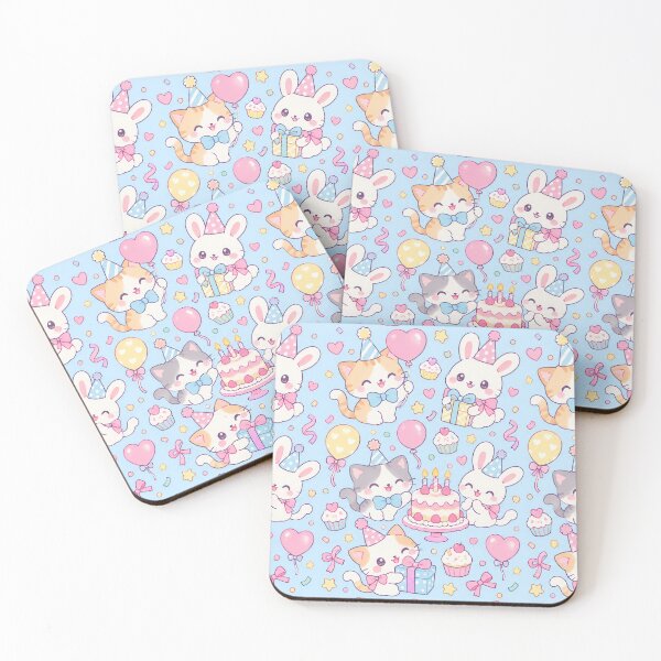Item preview, Kawaii Birthday Cat and Bunny Best Friends Pastel Pattern designed and sold by Soft Berry Studio.