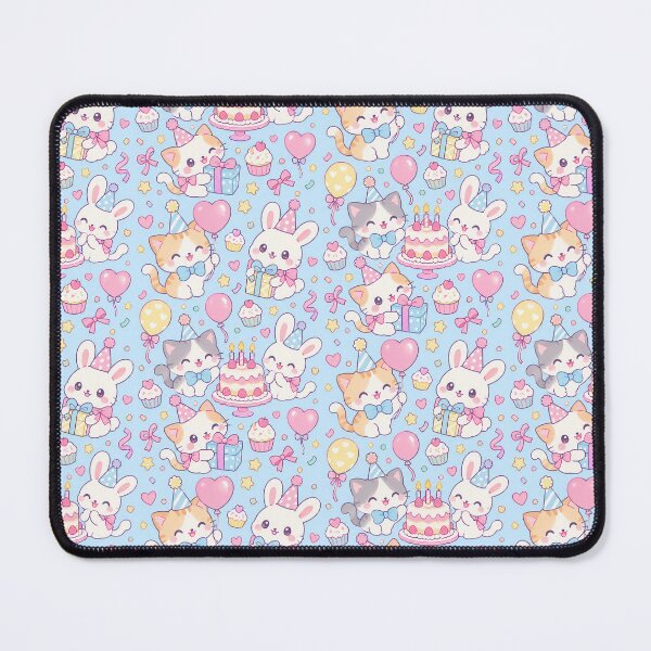 Item preview, Kawaii Birthday Cat and Bunny Best Friends Pastel Pattern designed and sold by Soft Berry Studio.
