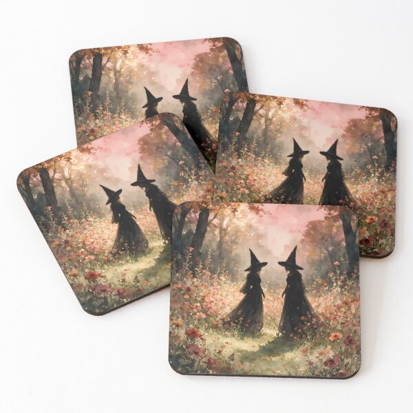 Item preview, Autumn Witches in a Wildflower Garden Watercolor designed and sold by soulfulpalette.