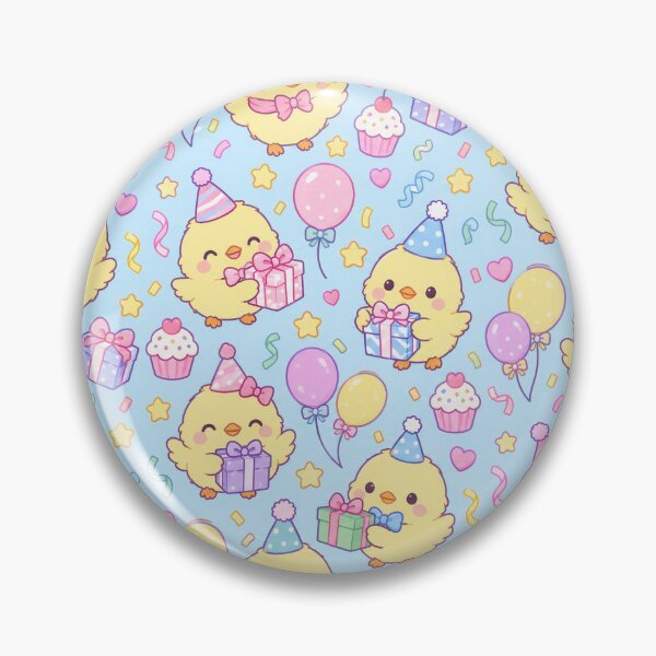 Item preview, Kawaii Birthday Chick Gift Pattern with Balloons and Presents designed and sold by Soft Berry Studio.
