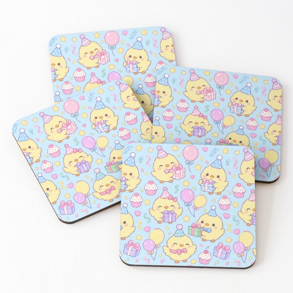 Item preview, Kawaii Birthday Chick Gift Pattern with Balloons and Presents designed and sold by Soft Berry Studio.