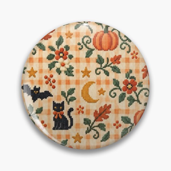 Item preview, Vintage Cross Stitch Halloween Black Cat Pumpkin Seamless Pattern designed and sold by GrimNest.