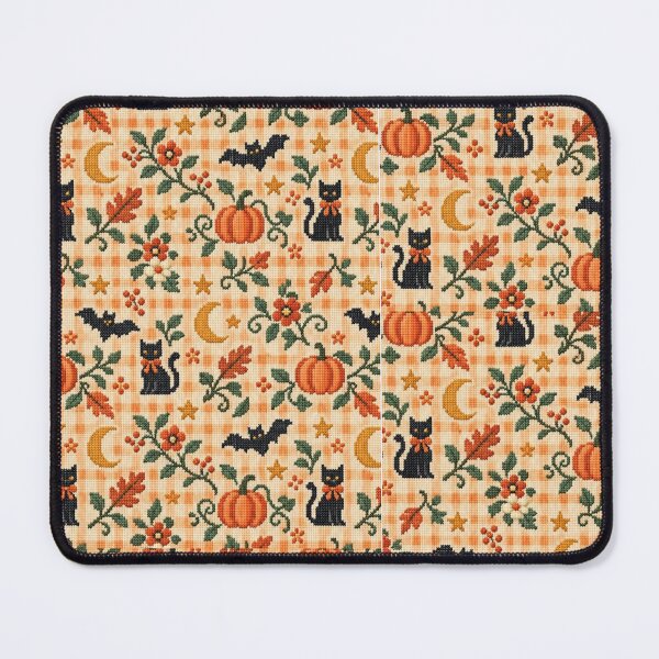 Item preview, Vintage Cross Stitch Halloween Black Cat Pumpkin Seamless Pattern designed and sold by GrimNest.