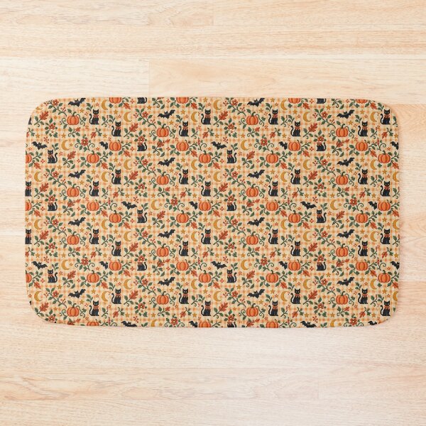 Item preview, Vintage Cross Stitch Halloween Black Cat Pumpkin Seamless Pattern designed and sold by GrimNest.